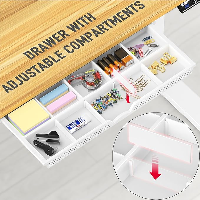 SHW 48-Inch Electric Height Adjustable Standing Desk with Drawer, Memory Preset and Cable Management Tray, Oak-DeskLoop Office