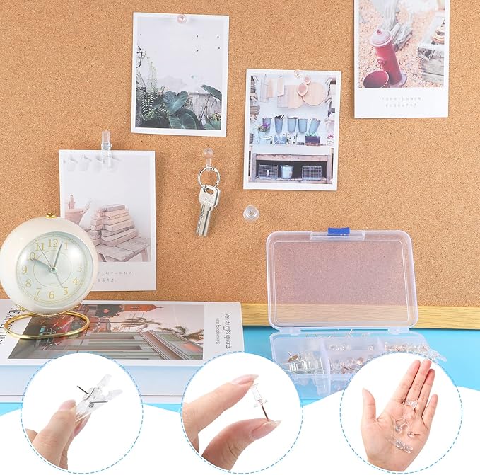 200 Pieces Push Pins Set, 5 Types Clear Thumb Tacks Push Pins for Wall Cork Board Bulletin Boards with Storage Box-DeskLoop Office