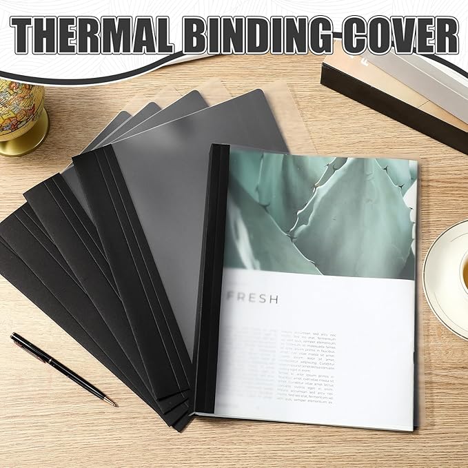 10 Pcs Thermal Binding Covers, 8.5 x 11 Inch Letter Size, 1 Inch Spine Holds 240 Sheets, Clear Front Paper Back Report Cover Suitable for Schools Offices Presentation(Black)-DeskLoop Office