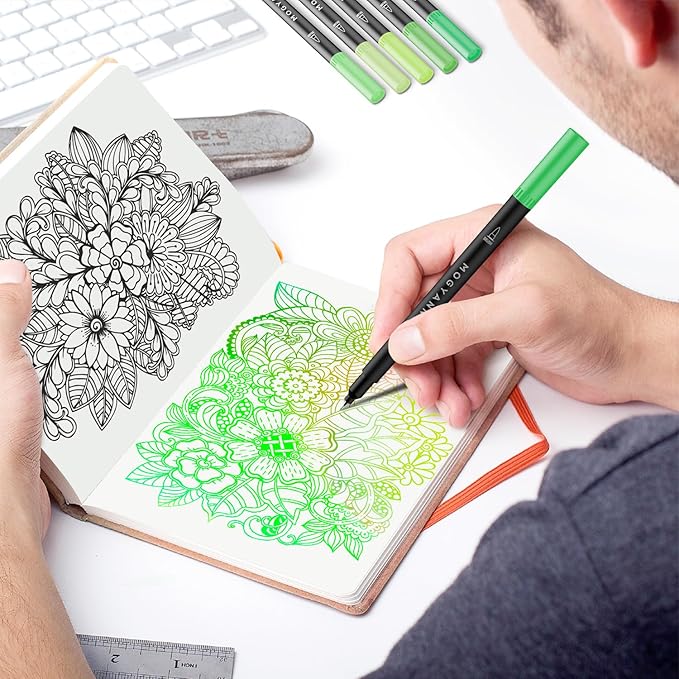 Mogyann Green Markers, 12 Pack Dual Brush Pens Drawing Markers for Art Sketching-DeskLoop Office