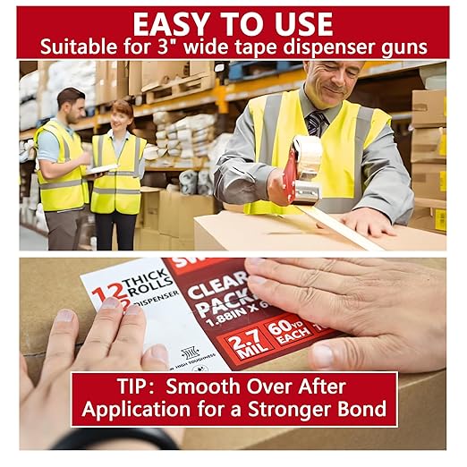 SWRT 2.7Mil Thick Ultra Clear Packing Tape, 24 Rolls Heavy Duty Packaging Tape for Shipping Packaging Moving Mailing, Thicker Sealing Tape-1.88" x 60 Yards Per Roll, 1440 Total Yards-DeskLoop Office