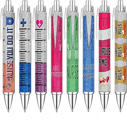 Idealmuzik 8 Nurse Ballpoint Pens,Gift for Nurse Week, Lovely Cartoon Cute Retractable Nursing Funny Ink for Medical Assistants Students Workers Office Appreciation Gifts-DeskLoop Office