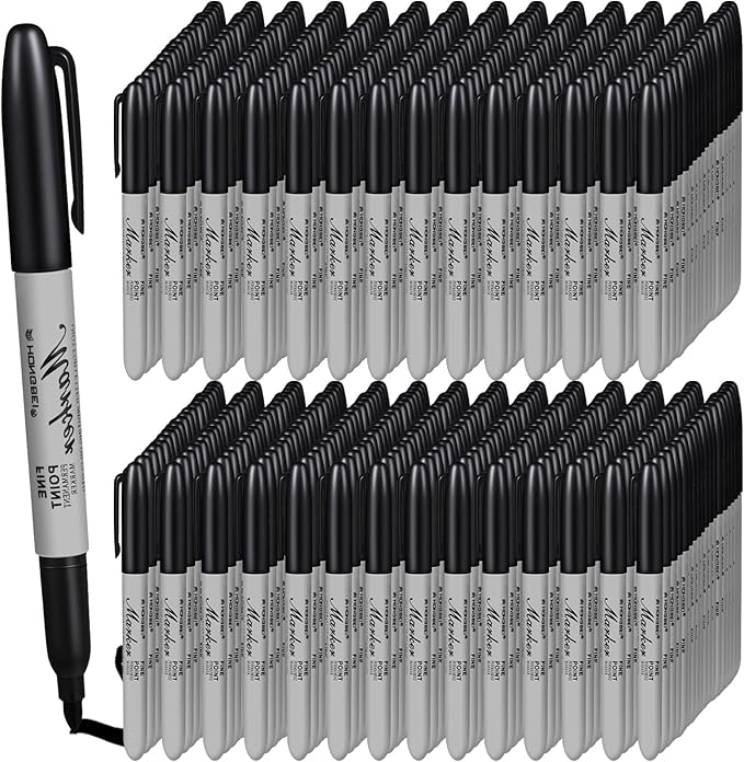 Thenshop 600 Pack Permanent Markers Bulk Black Permanent Marker Set Fine Point Pens Work on Wood, Metal, Stone, Glass-DeskLoop Office