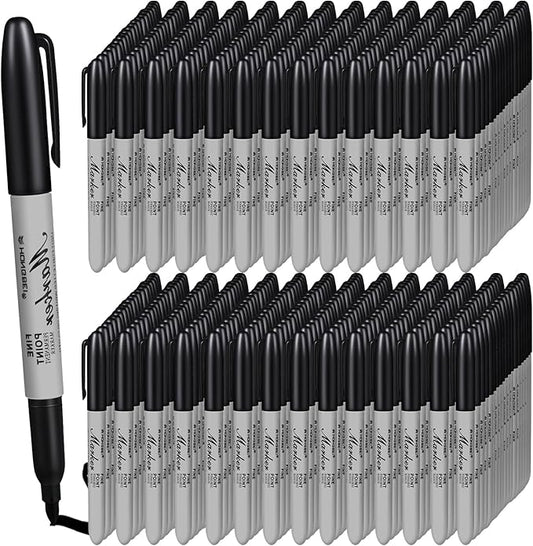 Thenshop 600 Pack Permanent Markers Bulk Black Permanent Marker Set Fine Point Pens Work on Wood, Metal, Stone, Glass-DeskLoop Office