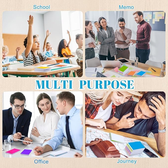 36 Pcs Small Pocket Notebooks 3 x 5 Inch Mini Memo Spiral Notepads Top Bound College Ruled Lined Note Pads for Back School Office Journaling Noting, 75 Sheets/Pad (Bright Color)-DeskLoop Office