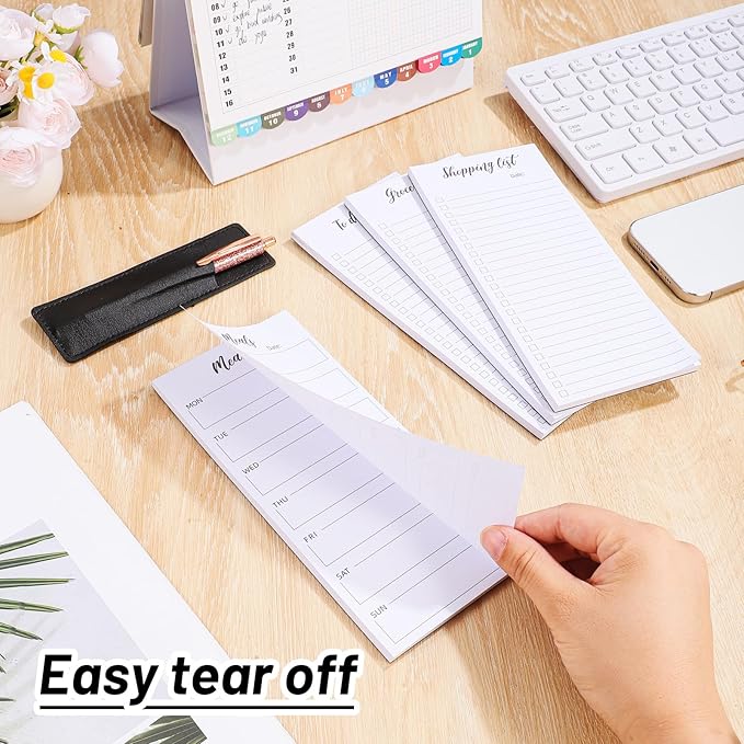 4 Pack Magnetic Note Pad for Fridge with Pen Holder, Totally 200 Sheets Magnetic To Do List, Grocery List, Shopping List, Meals Pads for Refrigerator-DeskLoop Office