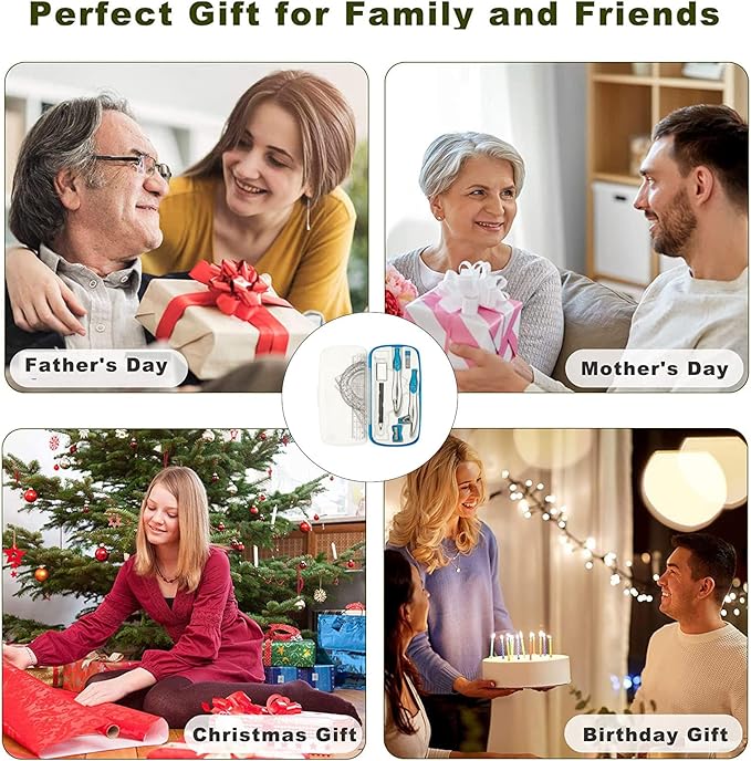 Lifreer Geometry Set,10 Pcs Protractor and Compass Set, Math and Ruler Set for Students, Class Supplies, and School - Essential Compass Geometry Tools for Precision and Quality (Blue)-DeskLoop Office