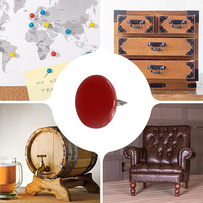 uxcell 150Pcs Upholstery Tacks, 11mmx10mm Flat Head Thumb Tack Decorative Furniture Nails Push Pins for Furniture Sofa Headboards, Red-DeskLoop Office