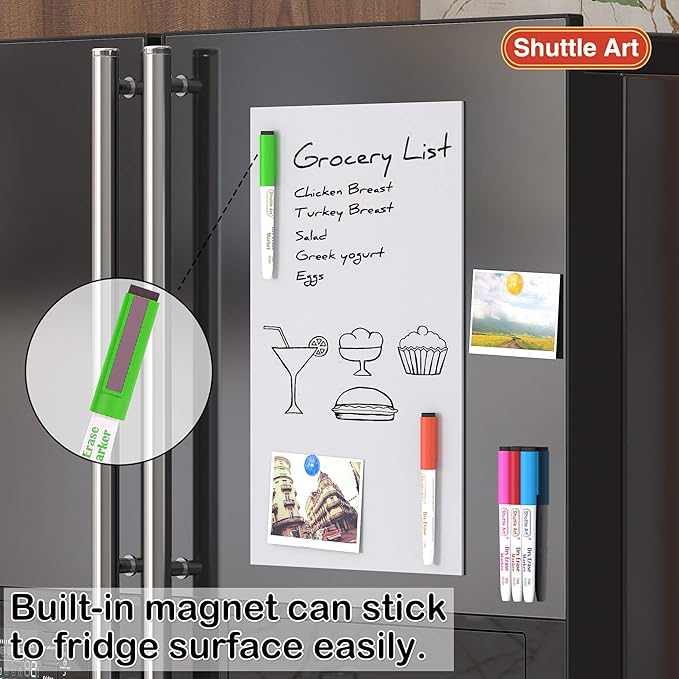 Shuttle Art Magnetic Whiteboard Markers, 20 Pieces Fine Tip and Eraser, Dry Erase Whiteboard Markers, for Writing on Whiteboards, Weekly Planner, Glass for School Office Home-DeskLoop Office