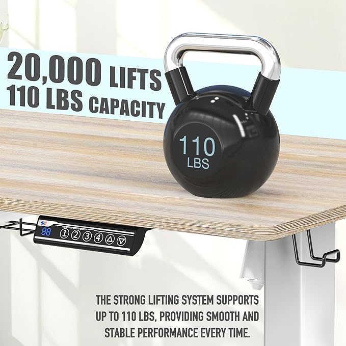 SHW 40-Inch Electric Height Adjustable Standing Desk with Drawer, Memory Preset and Cable Management Tray, Maple-DeskLoop Office