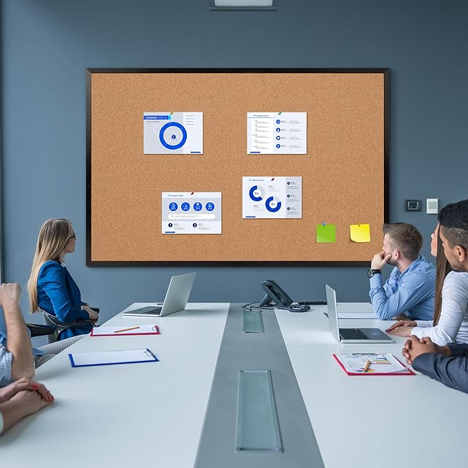 Board2by Extra Large Cork Bulletin Board 60" X 36", Black Wood Framed 5'x3' Corkboard for Wall, Wall Mounted Notice Pin Board with 18 Push Pins for School, Home & Office-DeskLoop Office