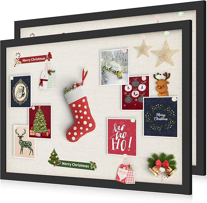 Cork Board Bulletin Board 18" x 24", 2-Pack Large Linen Corkboards with Frame for Walls, Cute Picture Display Pin Board Vision Board for Room School Office Bedroom 40 Pushpins Vintage Black-DeskLoop Office