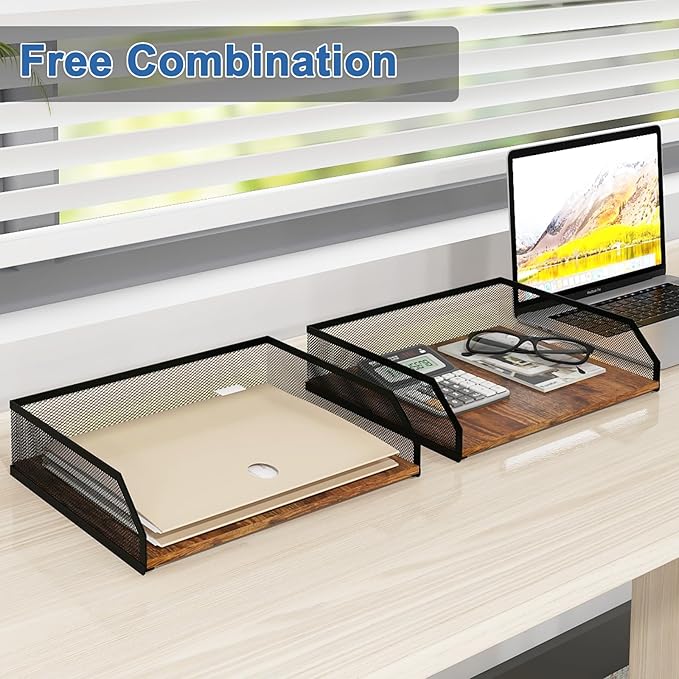 Natwind 2-Tier Stackable Paper Tray, Metal Mesh Desktop Organizer, Paper Sorter, Letter Trays,File Document Storage Rack for for Home, Office, School (Retro)-DeskLoop Office
