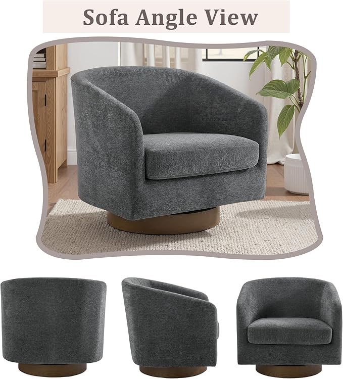 UIXE Swivel Accent Chairs Set of 2, Chenille Upholstered Barrel Chair for Living Room, Comfy Round Armchair Single Sofa Bedroom Reading Seat - 31" W, Gray-DeskLoop Office