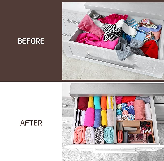 4 Pack Drawer Dividers Bamboo 2.6" High, 16-22" Adjustable Drawer Organizers for Clothes, Expandable Dresser Separators in Bedroom/Bathroom/Kitchen/Office Organization and Storage (Grey)-DeskLoop Office