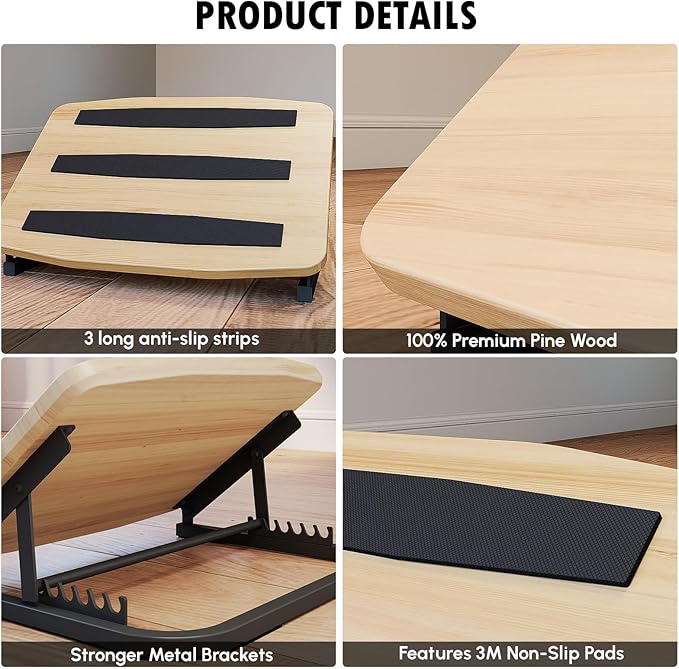 Foot Rest for Under Desk at Work, Ergonomic Wooden Desk Foot Rest with 7 Adjustable Angles, Anti-Slip Footrest Comfortable Foot Stools for Office Leg Rest, No Assembly-DeskLoop Office