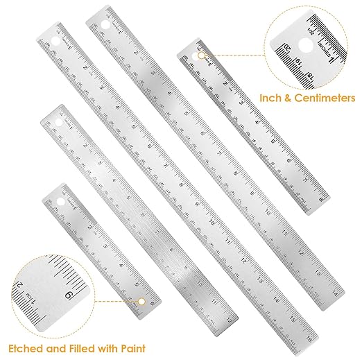 5Pcs Cork Backed Ruler Stainless Steel Ruler, 6/8/12/14/16 Inch Metal Ruler,Straight Edge Ruler Non-Slip Metal Rulers with Inch and Centimeters for Drawing Engineering(6 + 8 + 12 + 14 + 16 Inch)-DeskLoop Office