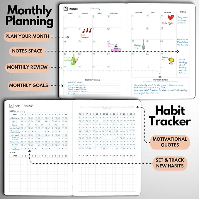 Undated Daily Planner – 6-Month A5 Productivity Organizer with Full Page Per Day, Hourly Schedule, Goal Setting, Habit Tracker, Weekly & Monthly Pages – Hardcover Time Management Notebook (Rose Gold)-DeskLoop Office