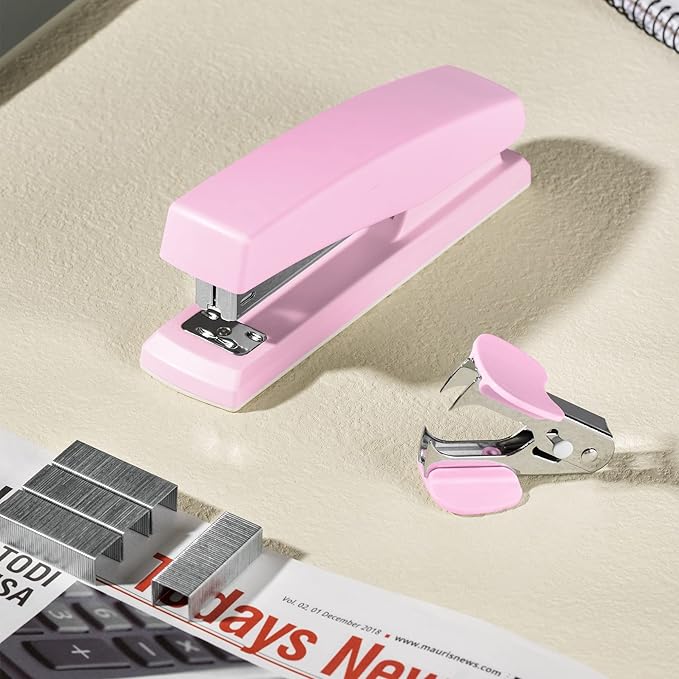 Deli Stapler, Desktop Stapler, Office Stapler, 25 Sheet Capacity, Includes 1000 Staples and Staple Remover, Pink-DeskLoop Office