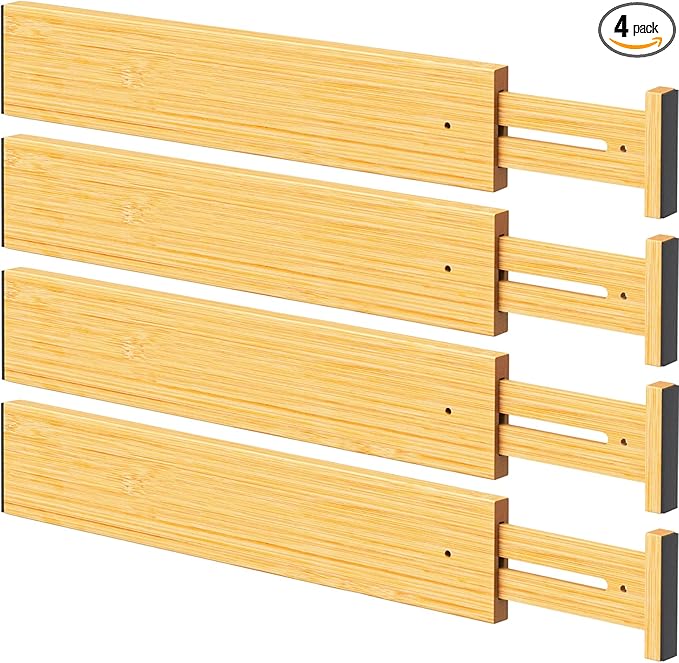 BAMBUROBA Bamboo Drawer Dividers, Adjustable Organizer for Kitchen & Bedroom, Expandable 17-22" Drawer Separators, 4-Pack-DeskLoop Office
