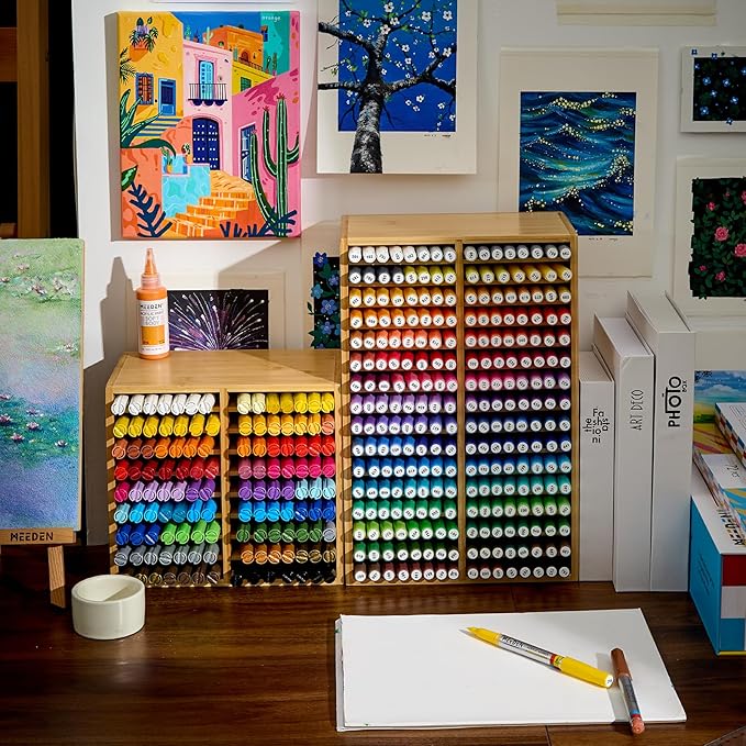 MEEDEN Bamboo Marker Holder Organizer: Holds 126 Pens with 18 Compartments- Art Supply Storage & Holder for Alcohol Markers,Pens,Pencils-DeskLoop Office