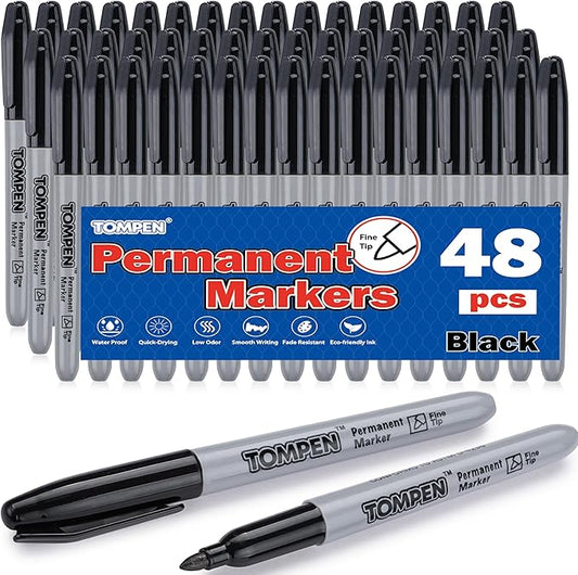 Black Permanent Markers,Fine Tip,48 Count Bulk,Waterproof Permanent Marker Pens with Quick Drying on Wood,Plastic,Paper,Metal,Mirror for Office School Classroom Home-DeskLoop Office