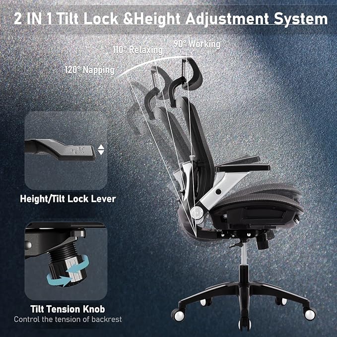 COLAMY Ergonomic Mesh Office Chair with Footrest, High Back Computer Executive Desk Chair with Headrest and 4D Flip-up Armrests, Adjustable Tilt Lock and Lumbar Support-Black-DeskLoop Office