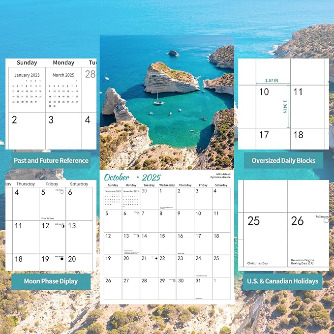 2025 Wall Calendar,Islands Monthly Wall Calendar, 12" x 24" Open,Family Planner Calendar,Home & Office Organizer,Hangable-DeskLoop Office