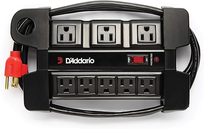 D'Addario Accessories Tour-Grade Power Base - Base Protector - Stage Power Strip with 6 ft Cable - 5 Standard and 3 Transformer- Guitar Amp Outlet - Music Surge Protector with Indicator Light-DeskLoop Office