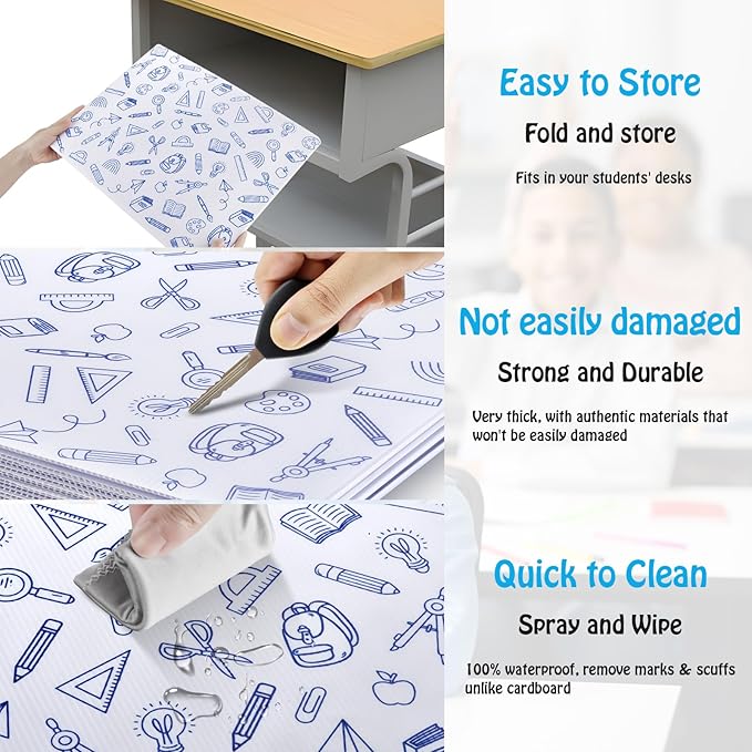 24 Pack Printing Privacy Floders for Student Desks - Durable Plastic Erasable - Testing Dividers for Classroom - Easy Clean Privacy Shields for Student - Includes Extra Labels White-DeskLoop Office