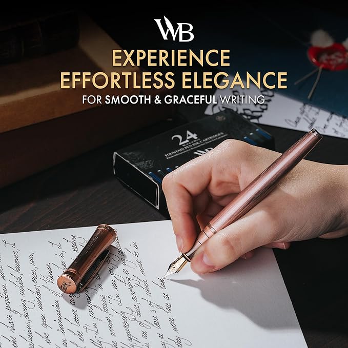 Wordsworth & Black Luxury Fountain Pen - Stunning Brushed Copper Pen, 18K Gilded Nib (Medium), Ink Converter, Best Pen Gift Set for Men & Women, Professional, Executive, Office, Nice Pens-DeskLoop Office