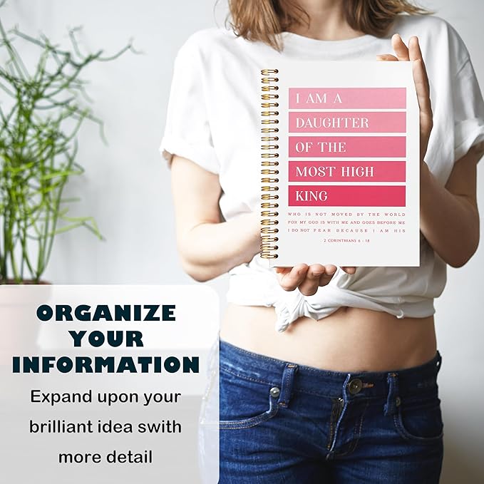 BearCake Pink I am Daughter of the Most High King Christian Notebook Journal, Christian Gifts for Women, Bible Notebooks for Note Taking, Bible Journaling Notebook, Hardcover Spiral Notebook 5.5x8.3-DeskLoop Office