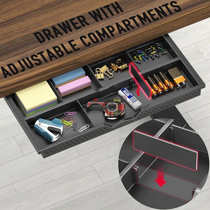 SHW 40-Inch Electric Height Adjustable Standing Desk with Drawer, Memory Preset and Cable Management Tray, Walnut-DeskLoop Office