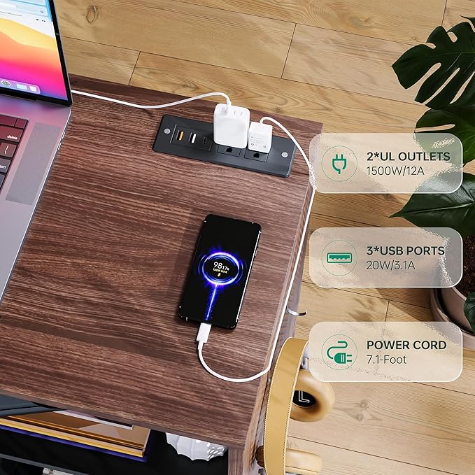 Letaya Mobile 2 Drawer File Cabinet with Lock, Metal Lateral Printer Stand Filing Storage Cabinets with Shelves for Home Office-A4/F4/Letter (Charging Socket)-DeskLoop Office