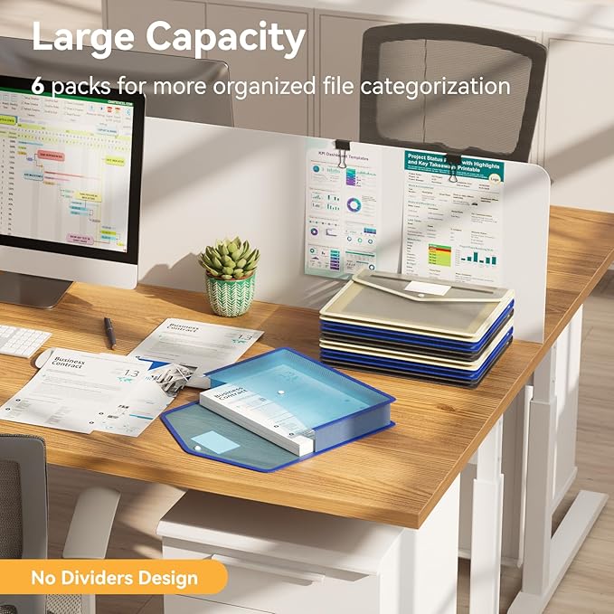 ABC life 6 Pack Plastic Expanding File Folder, Transparent envelopes with Snap Closure, No Dividers, Large Capacity, Assorted Colors, Fit Letter/A4 Size (Black+Blue+Tea Grey)-DeskLoop Office