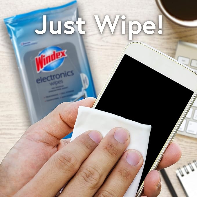 Windex Electronic Cleaning Wipes, Pre-Moistened Screen Wipes for TVs, Phones, and Other Electronics, Resealable for a Freshness Lock, 25 Count-DeskLoop Office