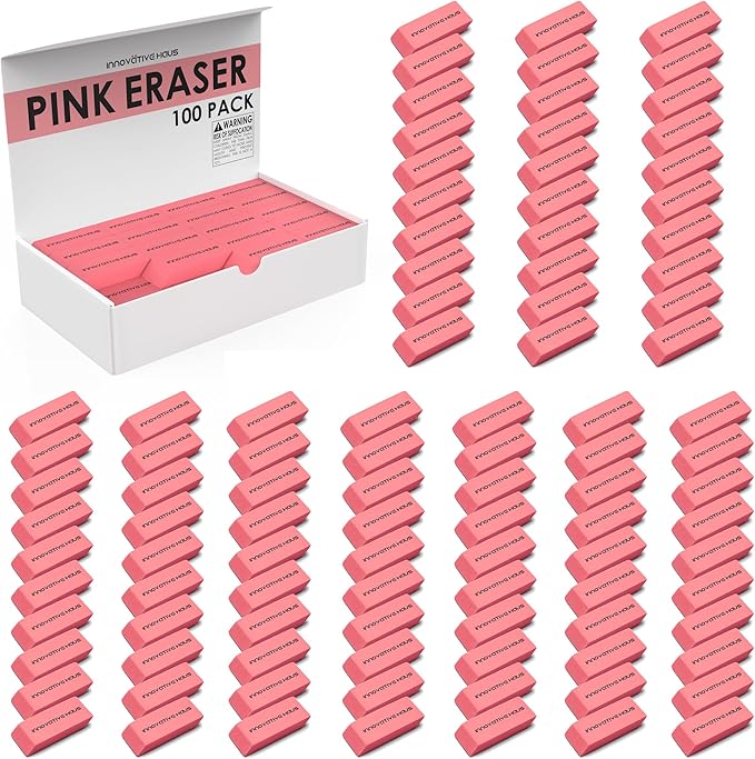 Innovative Haus Pink Erasers Bulk - Latex Free, Smudge Resistant Large Eraser. Big Size School Erasers for Kids in Bulk. Ideal for Students and Classrooms. Pack of 100-DeskLoop Office