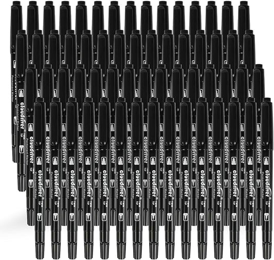 cloudriver Ultra Fine Permanent Markers, 60 Bulk Pack Twin Tip Black Permanent Marker Set, Waterproof and Quick Drying-DeskLoop Office