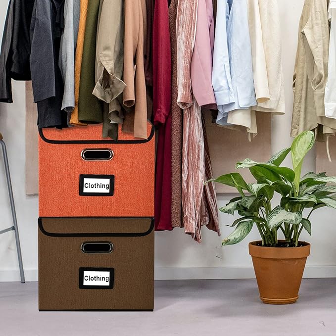 Huolewa Upgrade Portable File Organizer Box with Lid,Large Linen Hanging Office Document Storage Box with Lid,Collapsible Filing&Storage Box for Office/Decor/Home-14.9x12.7x10.8in,1pk-without folders-DeskLoop Office