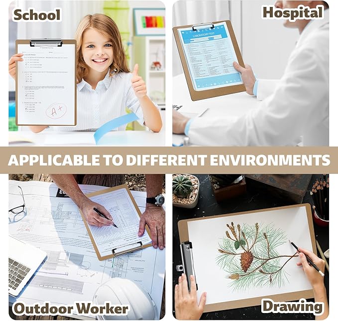 24 Pack Clipboards Bulk, Standard A4 Letter Size Wooden Hardboard Office Clipboard for Classroom, Work-Meetings, with Low Profile Clip, 12.5 x 9 Inch-DeskLoop Office