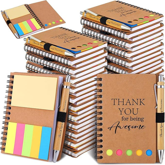 30 Sets Employee Appreciation Gifts Bulk Inspirational Spiral Notebooks with Sticky Notes Motivational Journals Ballpoint Pens Thank You Gifts for Teacher Nurse Coworker (30, Thank)-DeskLoop Office