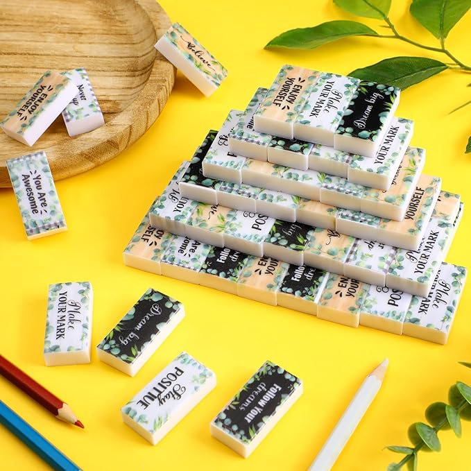 100 Pcs Inspirational Pencil Erasers Bulk for Kids Fun Motivational Eraser School Supplies Back to School Office Supplies for Classroom Office Teacher Artists (Eucalyptus Leaf)-DeskLoop Office