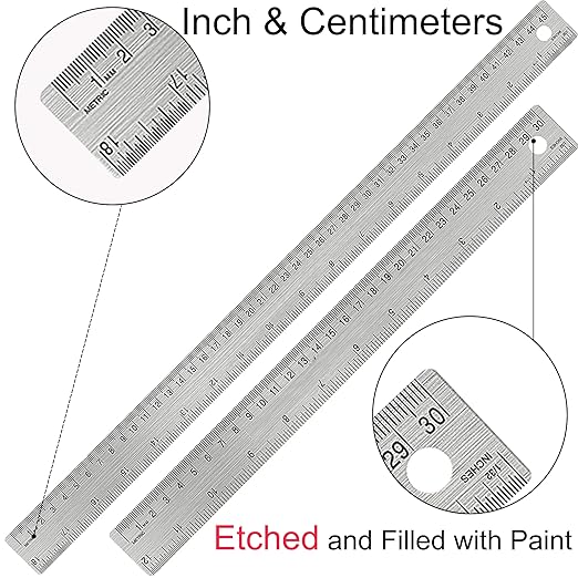 Metal Ruler with Cork Backing, 12 Inch & 18 Inch Stainless Steel Rulers, Non-Slip Straight Edge Measuring Tools with Inch and Centimeter Markings for School, Office, Woodworking-DeskLoop Office