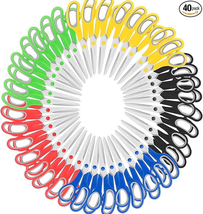 Scissors Bulk 40-Pack, Taotree 8" All Purpose Scissors, Soft Comfort-Grip Stainless Steel Sharp Shears for School Supplies Office Desk Home, Classroom Teacher Sewing Fabric Craft, Right/Left Handed-DeskLoop Office