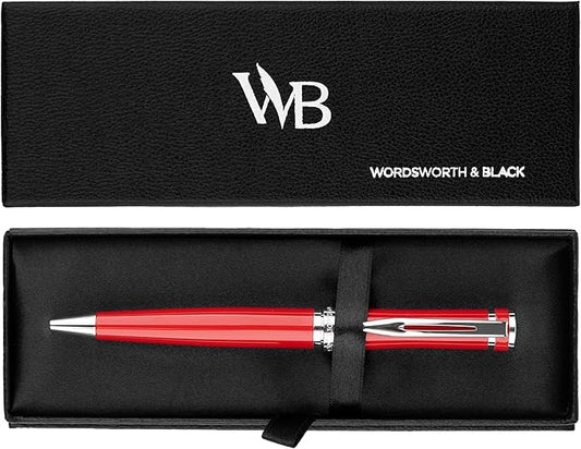 Wordsworth and Black Ballpoint Pen Red Lacquer- Stunning Luxury Pen Chrome Finish, Ink Refill, Best Gift Set for Men & Women, Refillable, Elegant, Nice Pens, Fine Point-DeskLoop Office