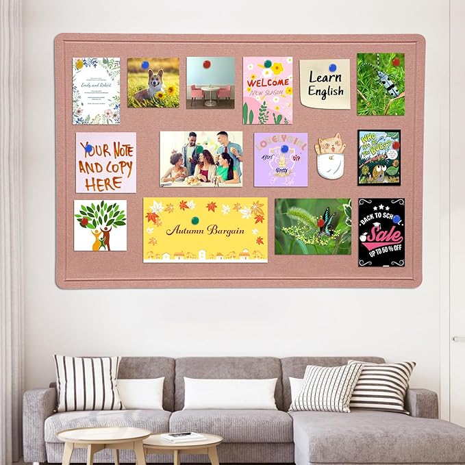 Large Bulletin Board - 48 X 36 inches Decorative Felt Pin Board - 4' x 3' Cork Board Alternative for Wall - Foldable Photo Board Self-Adhesive Vision Board Prayer Board with 30 Pushpins - Pink-DeskLoop Office