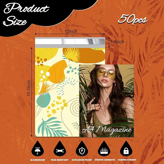 Colorful Leaves Poly Mailer 12x15.5 Inch 50 Pcs, Waterproof Shipping Bags for Clothing, Tear-Resistant Mailier Bags, Strong Mailing Bags with Self-Seal-DeskLoop Office
