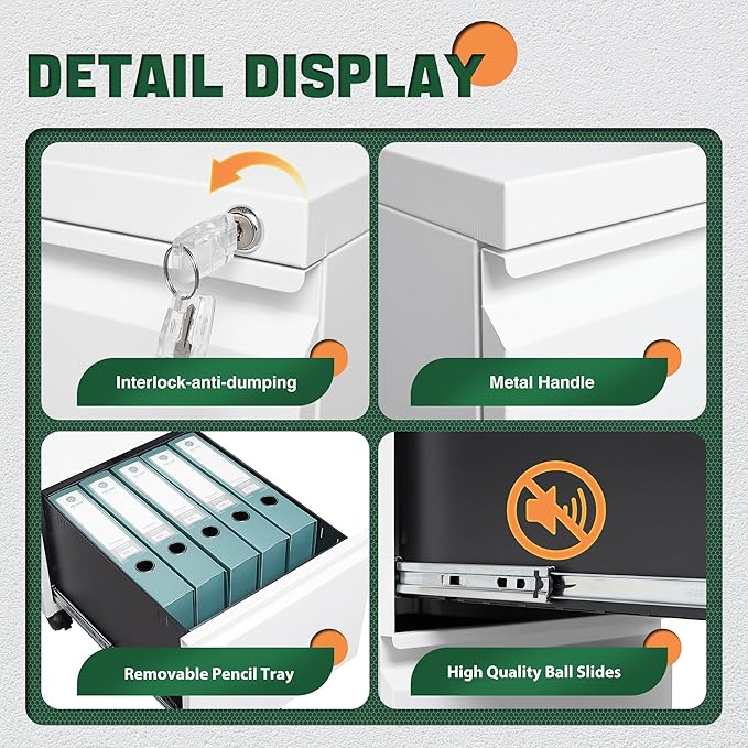 Letaya 2 Drawer Mobile File Cabinet with Lock,Under Desk Metal Filing Cabinets for Home Office Organizer Letters/Legal/A4(Fully Assembled-White)-DeskLoop Office