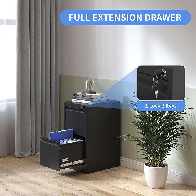 2 Drawer File Cabinet with Lock, Vertical File Cabinet with Lock, Locking File Cabinet Hanging Files for A4/ Legal/Letter,White-DeskLoop Office