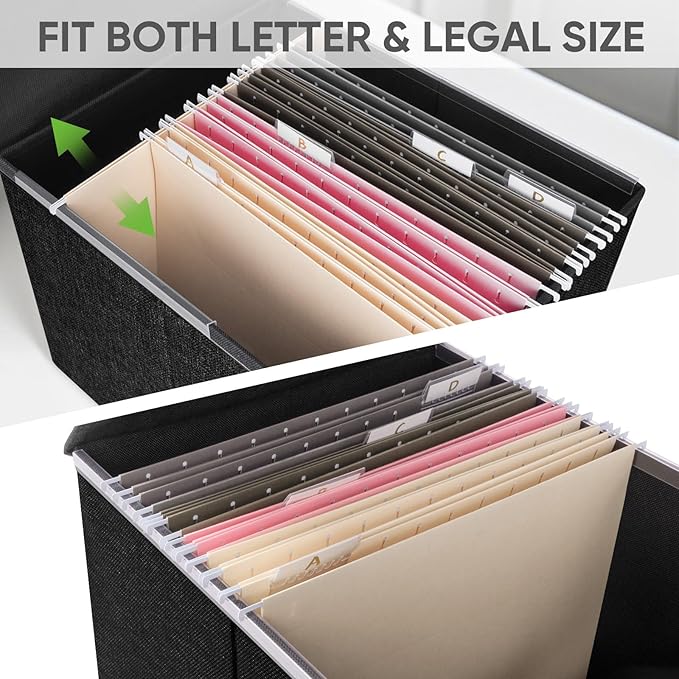 BALEINE File Organizer Box with Lid, Collapsible File Folder Organizer with Plastic Slide, Hanging File Folder Box for Office Document Storage (2 Pack, Black)-DeskLoop Office